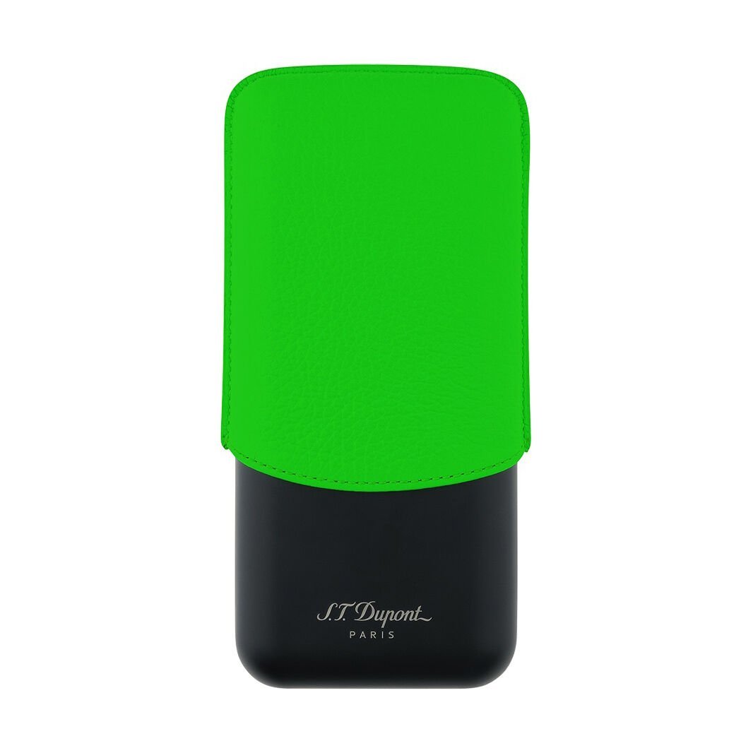S.T. Dupont Grained Leather Üçlü Puro Kılıfı Neon Yeşil 183417