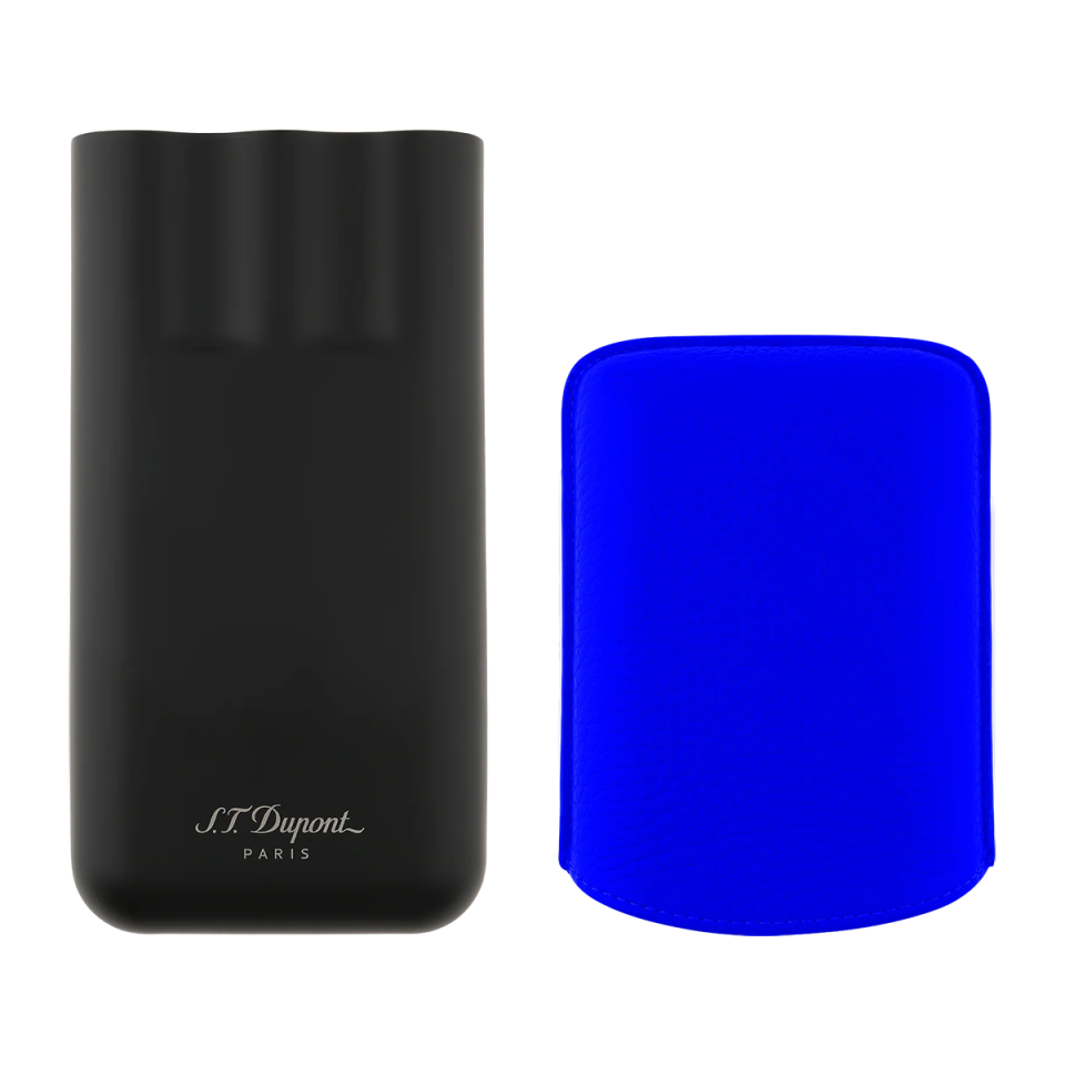 S.T. Dupont Grained Leather Üçlü Puro Kılıfı Neon Mavi 183416