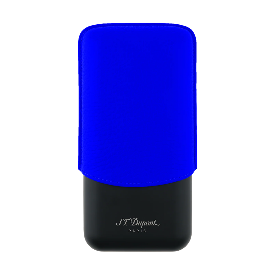 S.T. Dupont Grained Leather Üçlü Puro Kılıfı Neon Mavi 183416