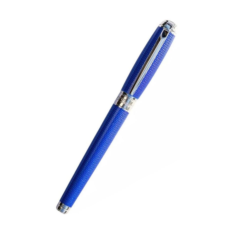 S.T. Dupont Ligne D Guilloche Mavi & Silver Roller Kalem 412110