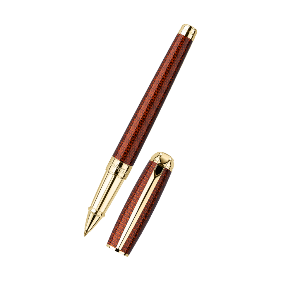 S.T. Dupont Ligne D Guilloche Amber & Gold Roller Kalem 412111