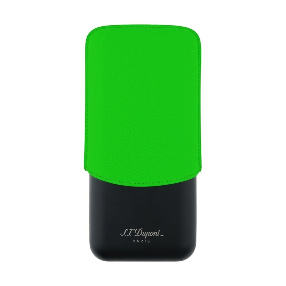 S.T. Dupont Grained Leather Üçlü Puro Kılıfı Neon Yeşil 183417